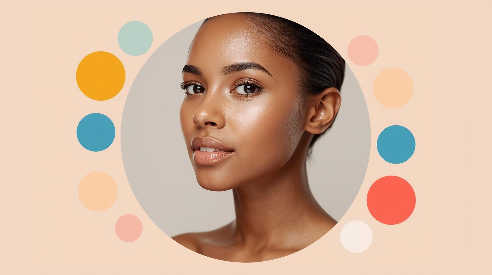 Real image for beauty girl shine with background color 6ec1e4 in lazar hair removal clinic but image in circle and make background more color circles with colors like this creative and simple