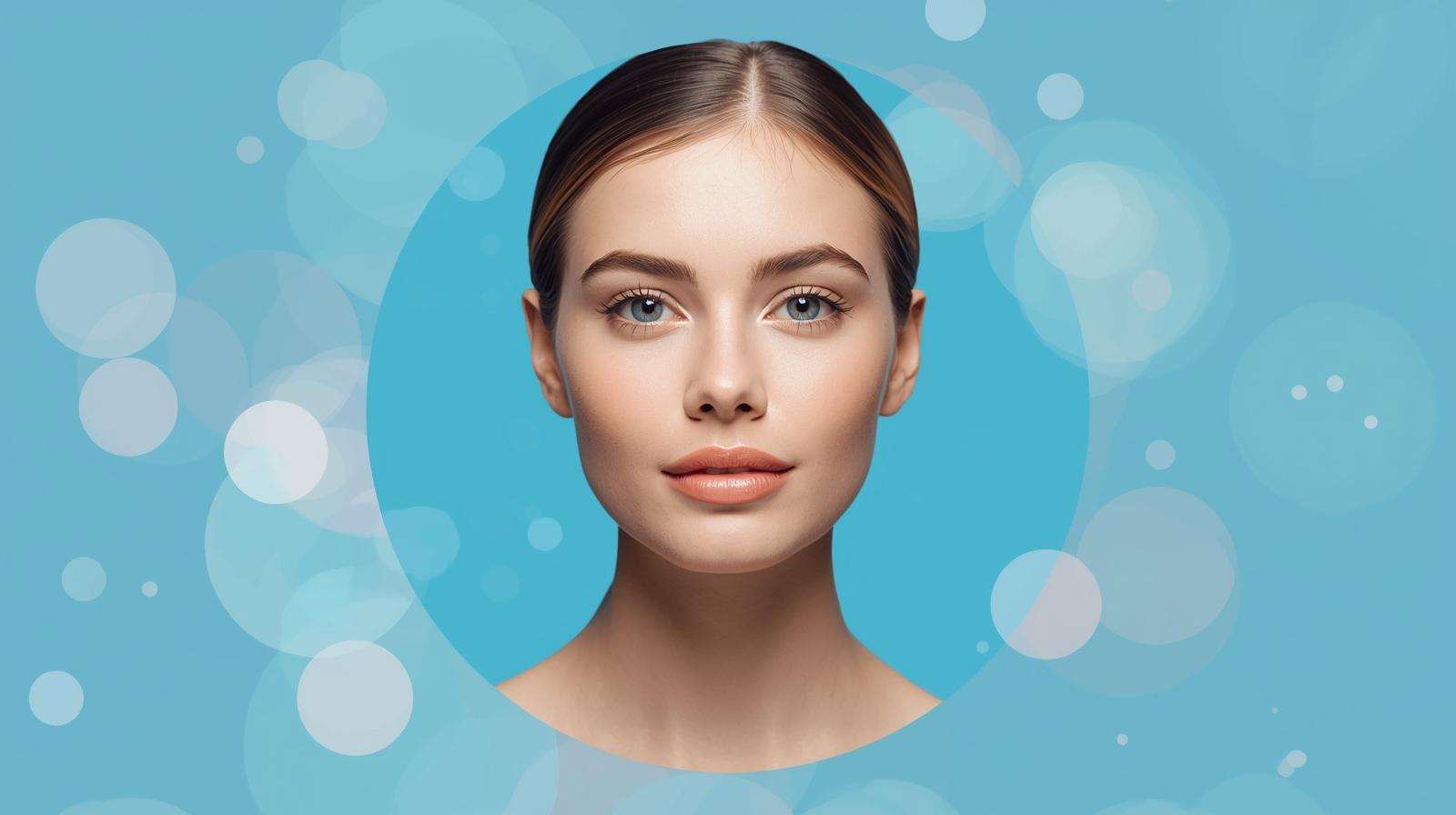 Real image for beauty girl soft with background color 6ec1e4 in lazar hair removal clinic but image in circle and make background more color circles with colors like this creative and simple 1