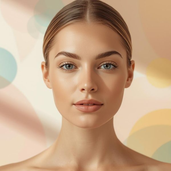 Real image for beauty girl with background color 6ec1e4 in lazar hair removal clinic but image in circle and make background more color circles with colors like this creative more 600x600